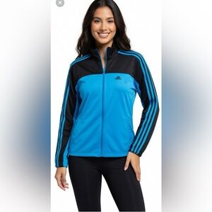 Adidas Women Size M Light Blue Black Windbreaker Track Jacket Full Zip Active